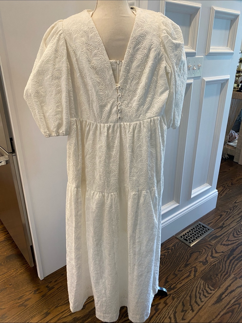 NICHOLAS White Embroidered Eyelet Maxi Dress with Puff Sleeves